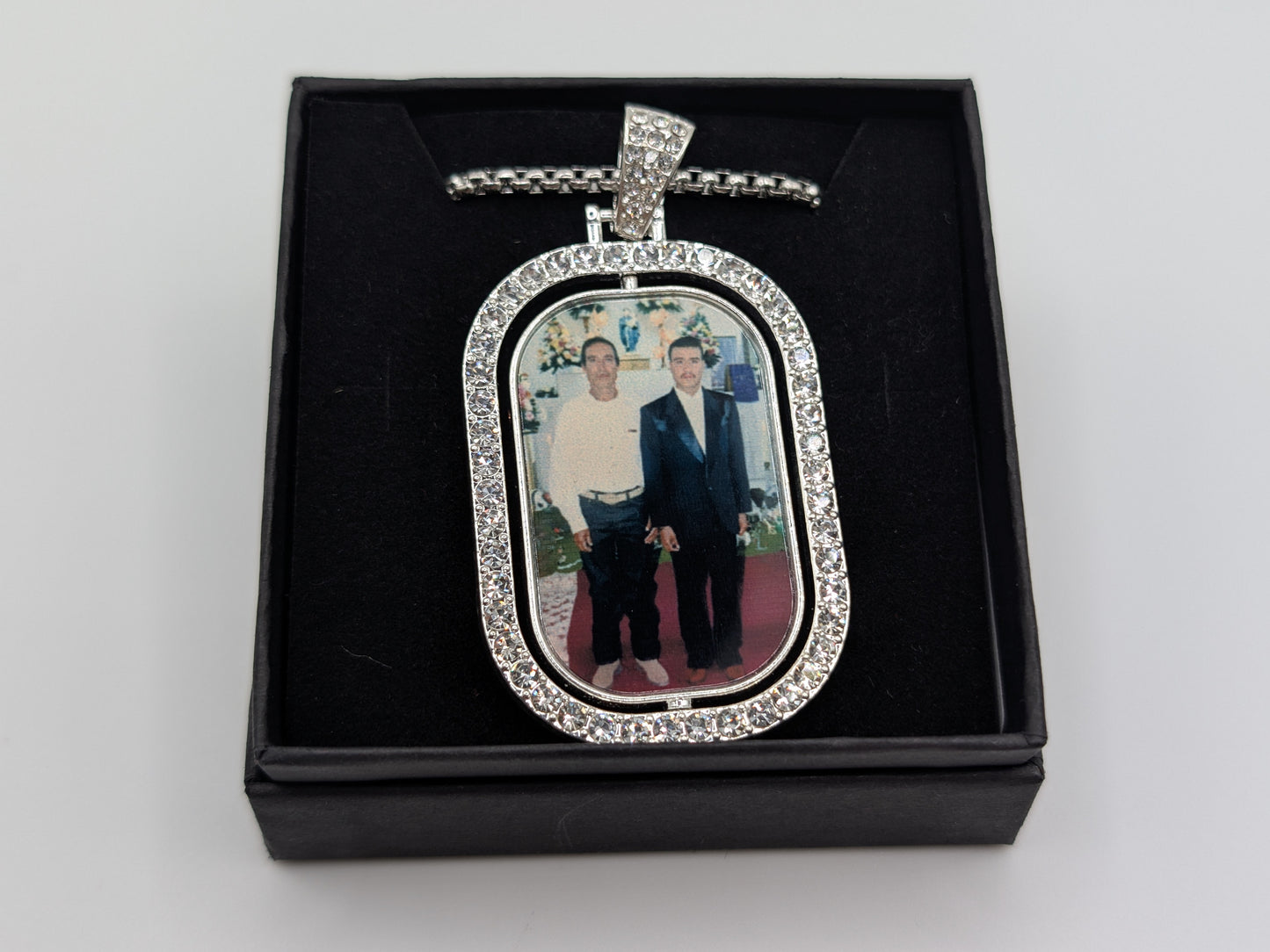 Custom Double-Sided Photo Dog Tag Necklace with Bling Front – Personalized Keepsake Jewelry
