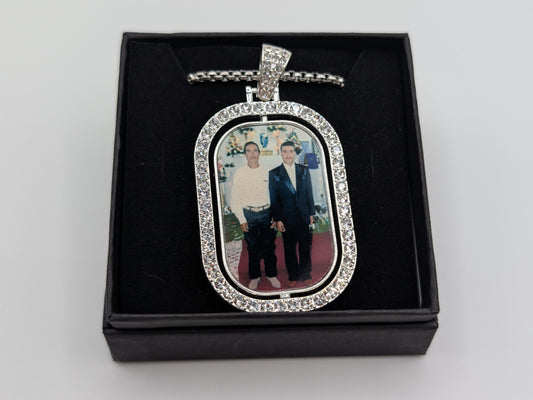 Custom Double-Sided Photo Dog Tag Necklace with Bling Front – Personalized Keepsake Jewelry
